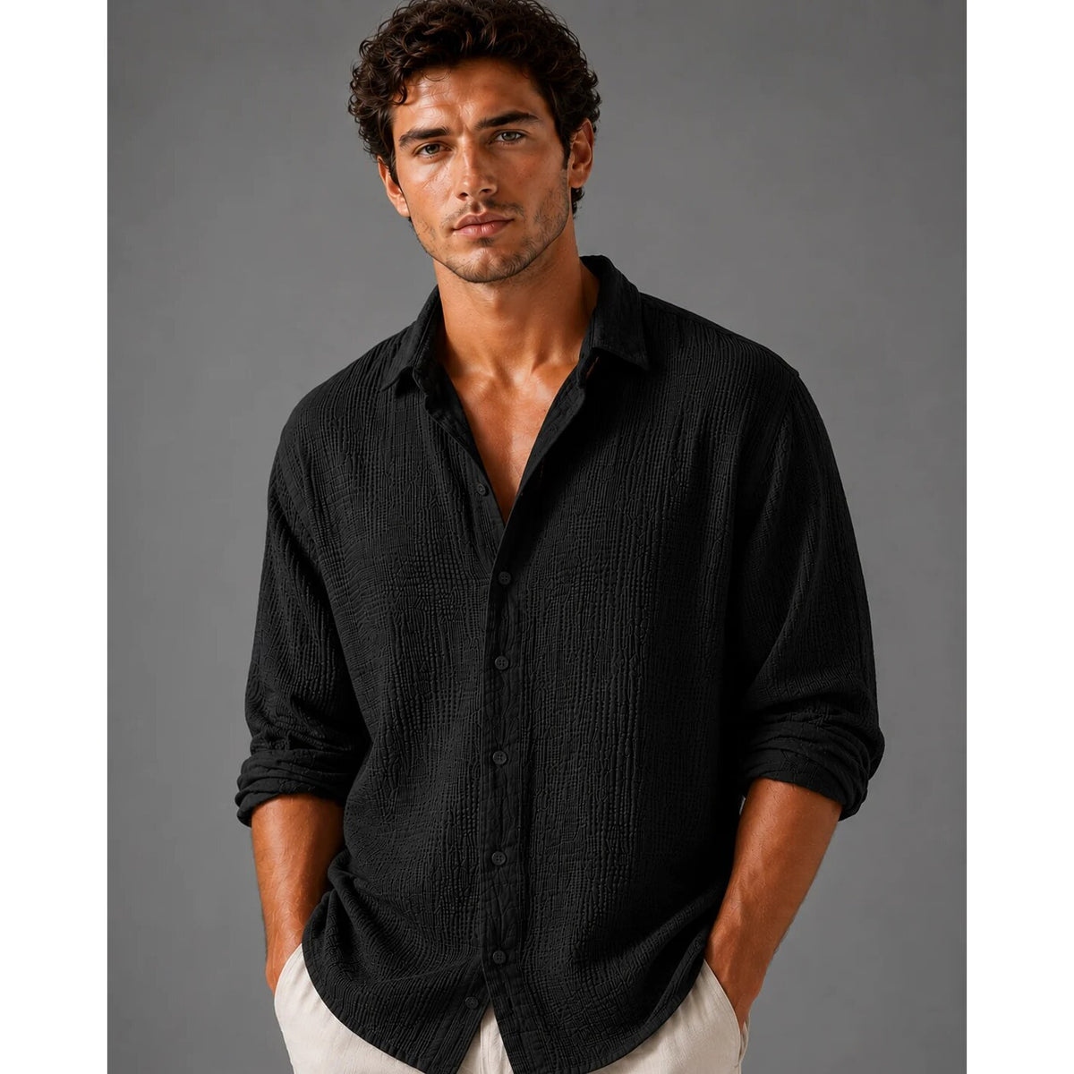 Men's Linen Button Shirt – short sleeve, relaxed fit, lightweight
