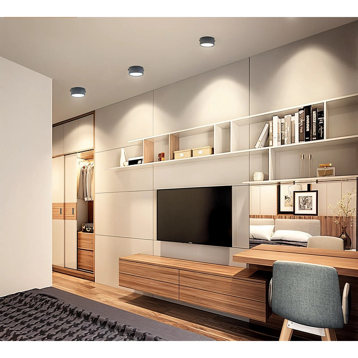Modern Flush Mount Ceiling Light – matte iron, seven colours