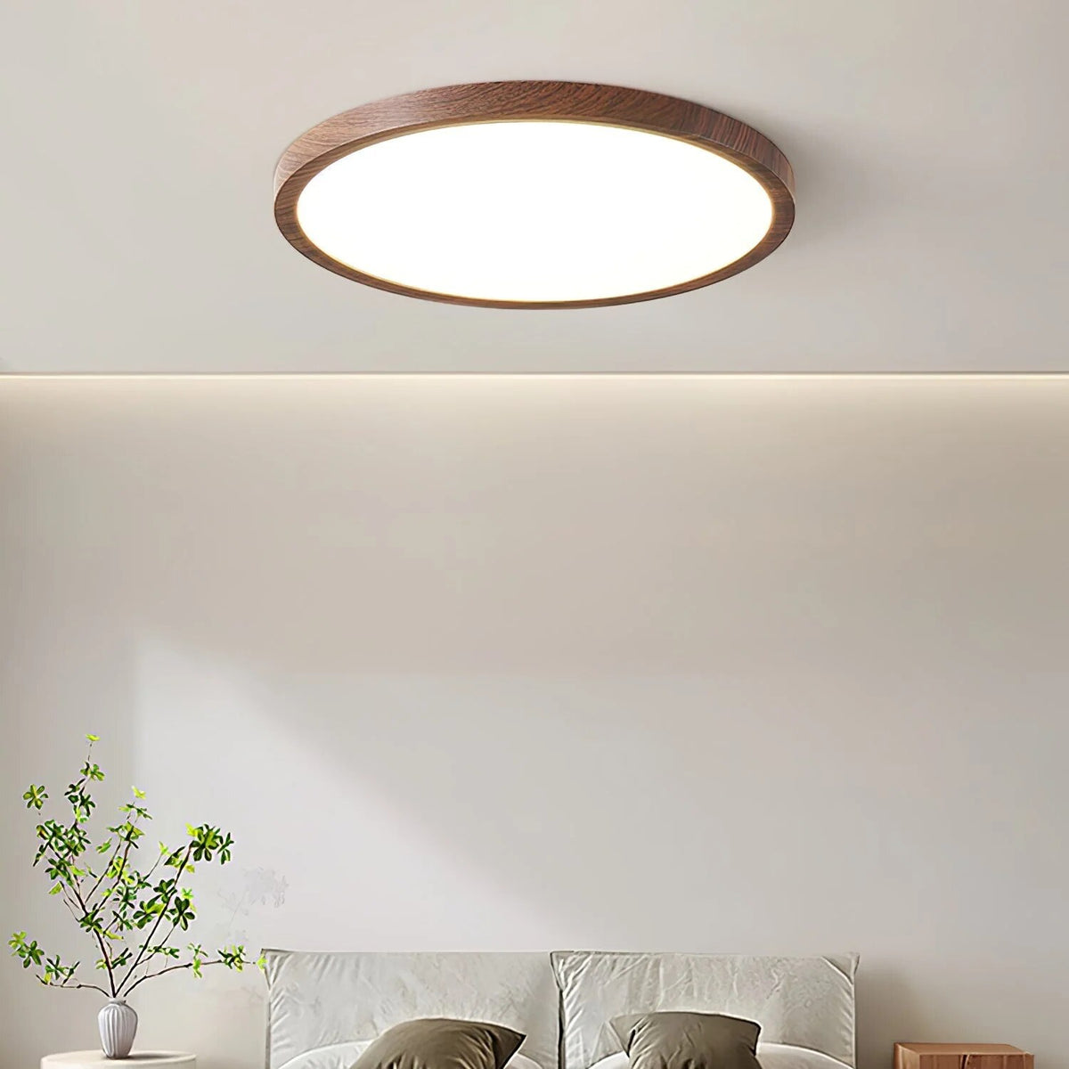 Modern wood-effect ceiling light – flush mount, tri-colour, dimmable