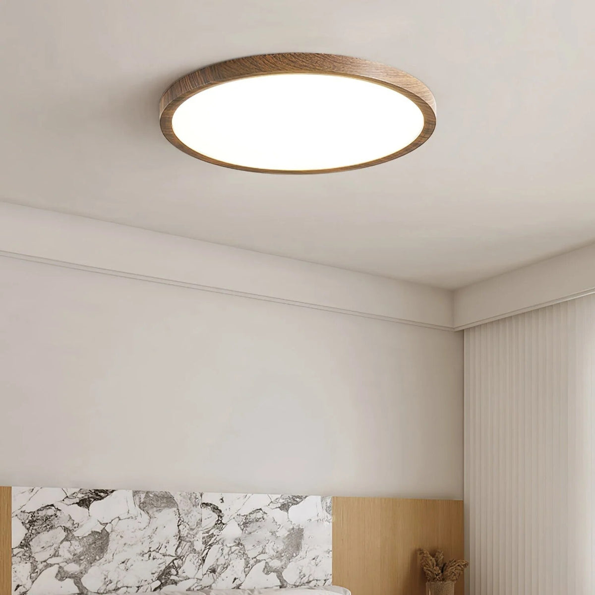 Modern wood-effect ceiling light – flush mount, tri-colour, dimmable
