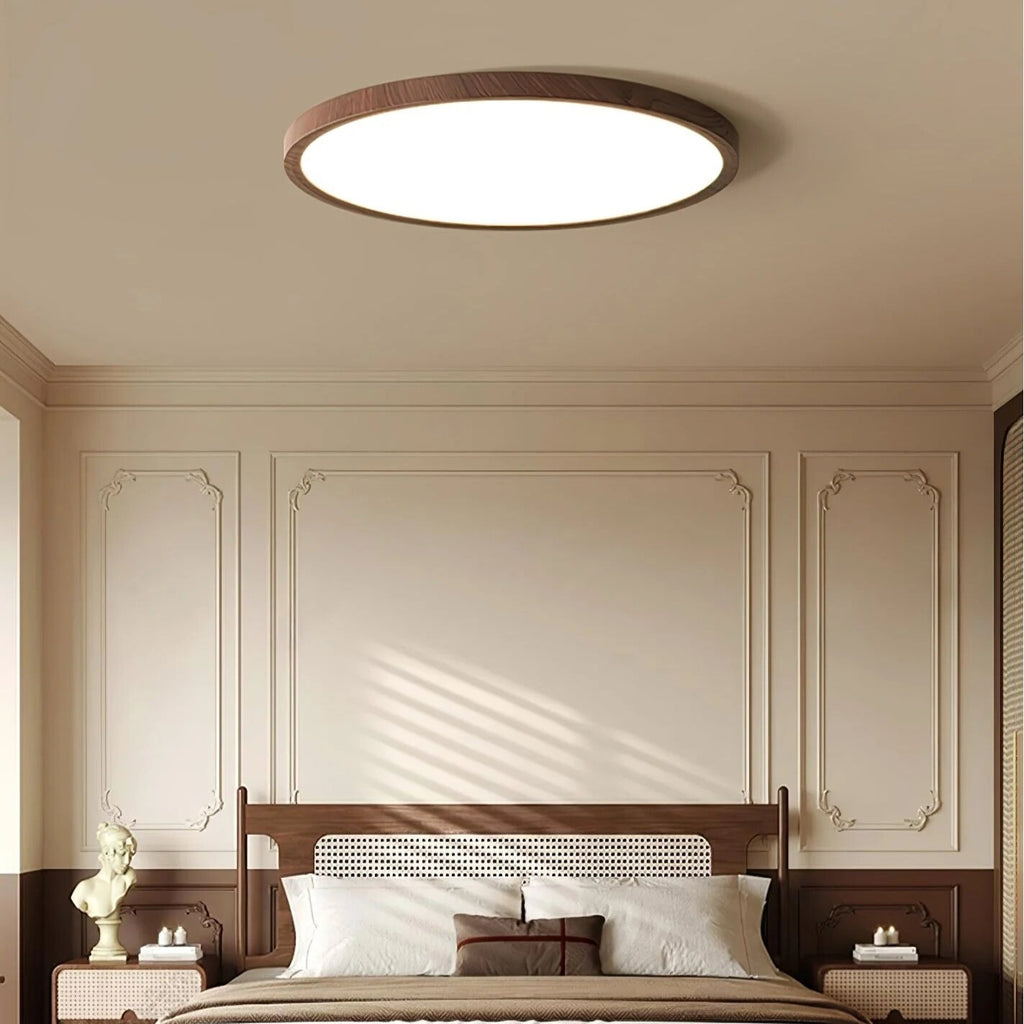 Modern wood-effect ceiling light – flush mount, tri-colour, dimmable