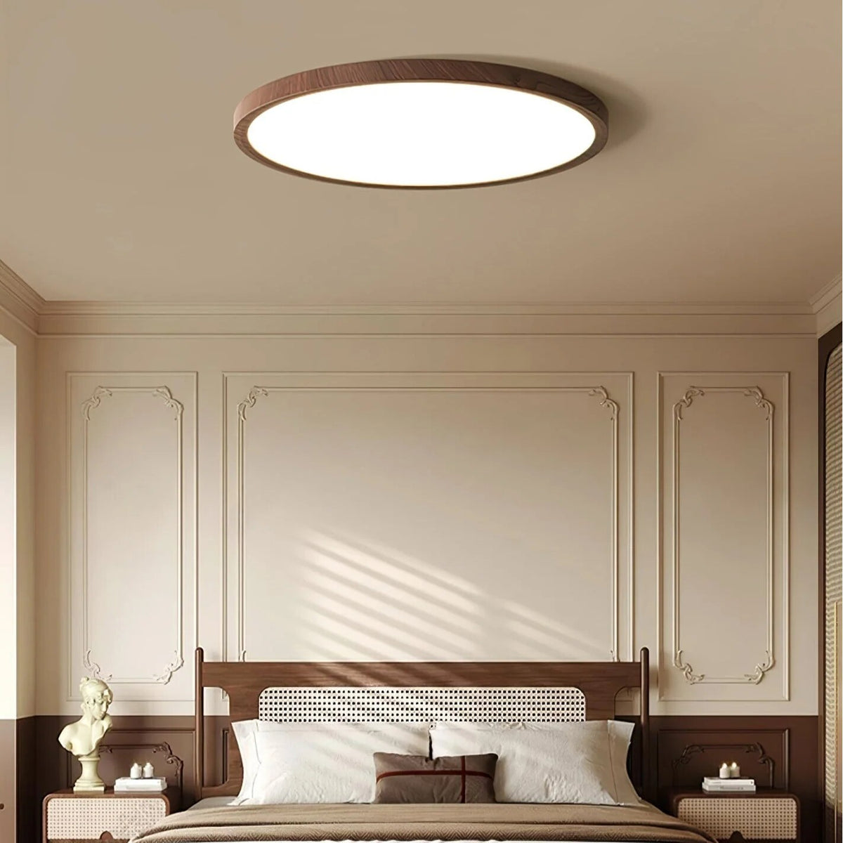 Modern wood-effect ceiling light – flush mount, tri-colour, dimmable