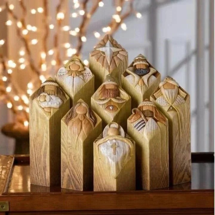 Nativity Pillar Set – nine resin figures, engraved details