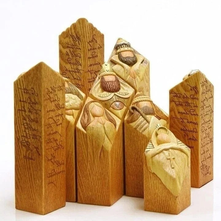 Nativity Pillar Set – nine resin figures, engraved details
