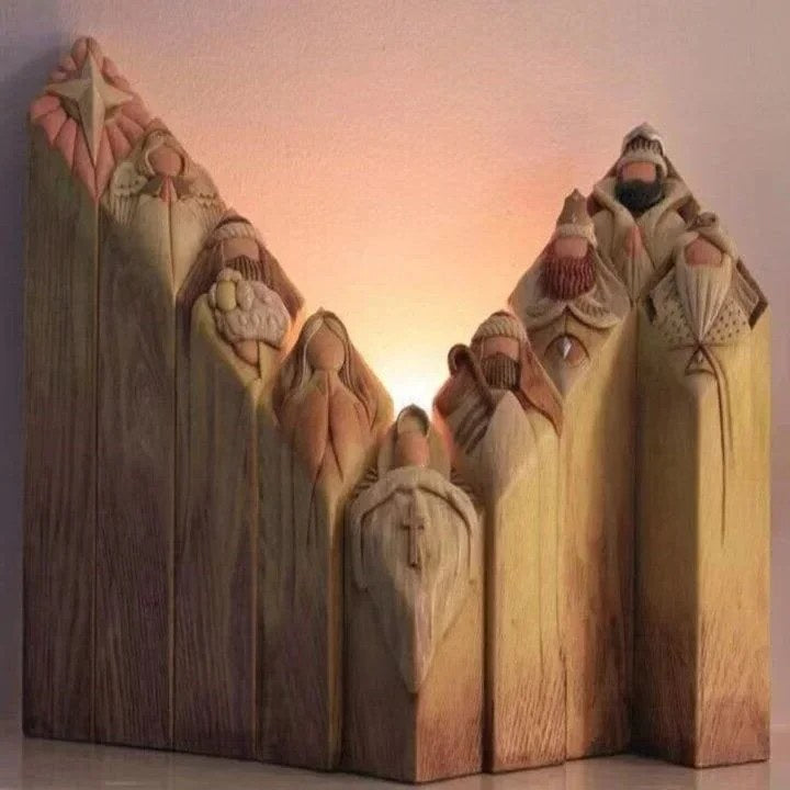 Nativity Pillar Set – nine resin figures, engraved details