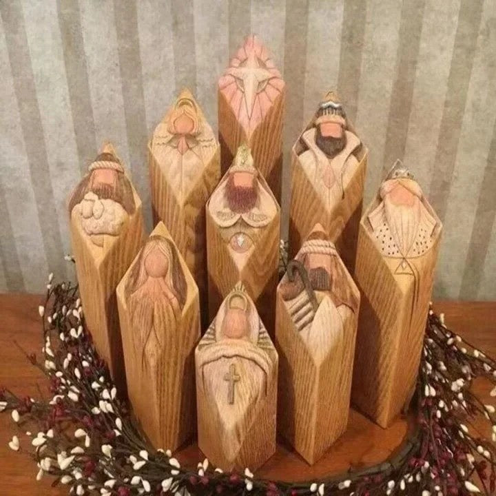 Nativity Pillar Set – nine resin figures, engraved details