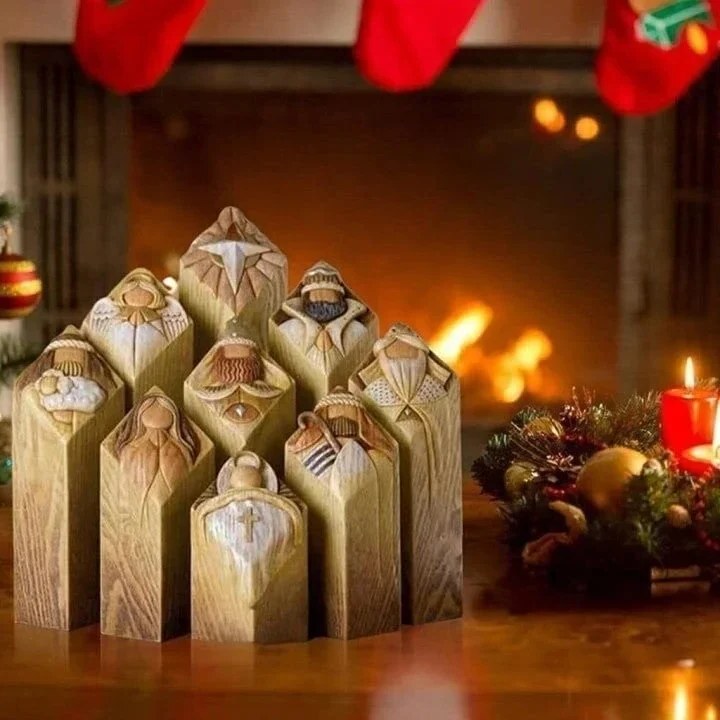 Nativity Pillar Set – nine resin figures, engraved details