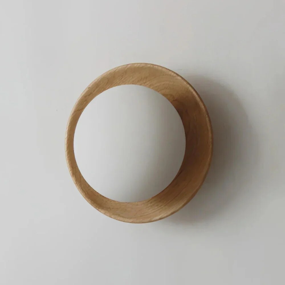 Natural Wood Wall Light – globe shade, warm or tri-colour