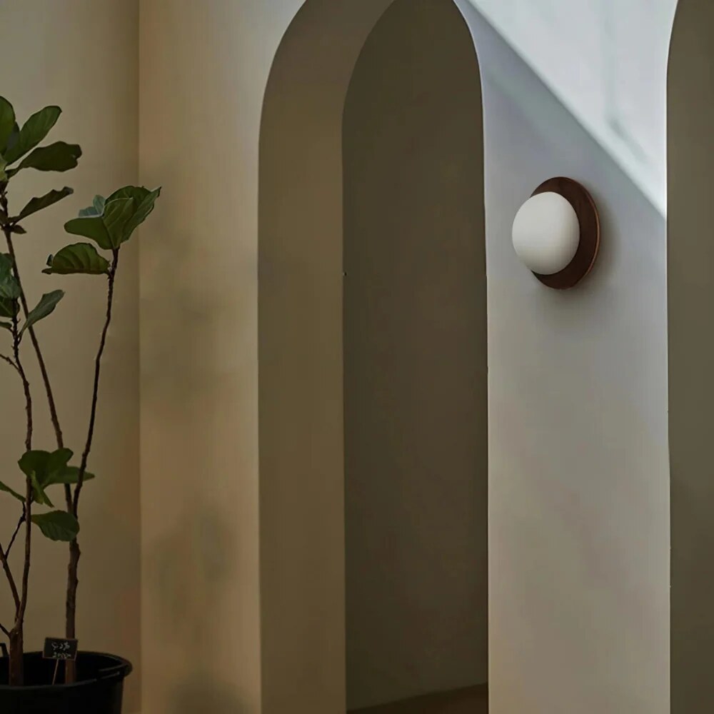 Natural Wood Wall Light – globe shade, warm or tri-colour