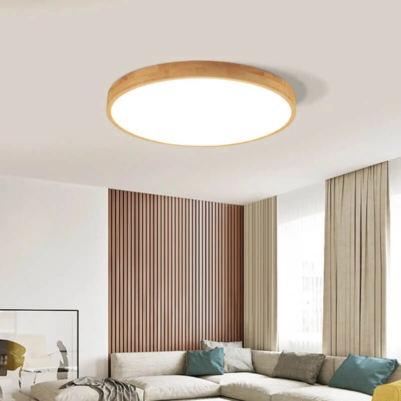 Nordic Solid Wood Ceiling Light – ultra-thin flush mount, dimmable