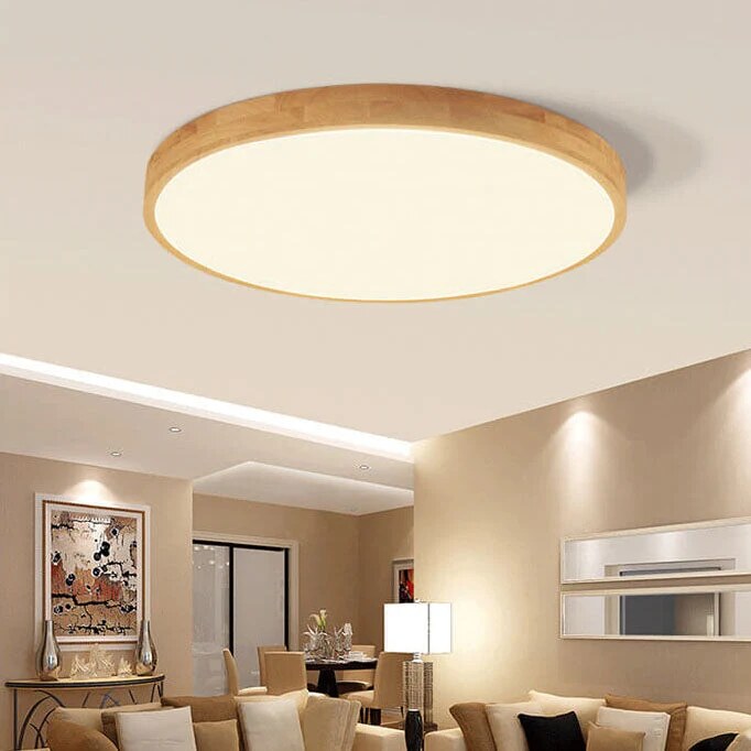 Nordic Solid Wood Ceiling Light – ultra-thin flush mount, dimmable