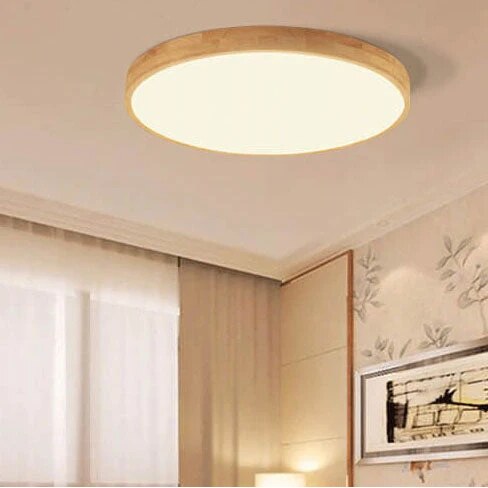 Nordic Solid Wood Ceiling Light – ultra-thin flush mount, dimmable