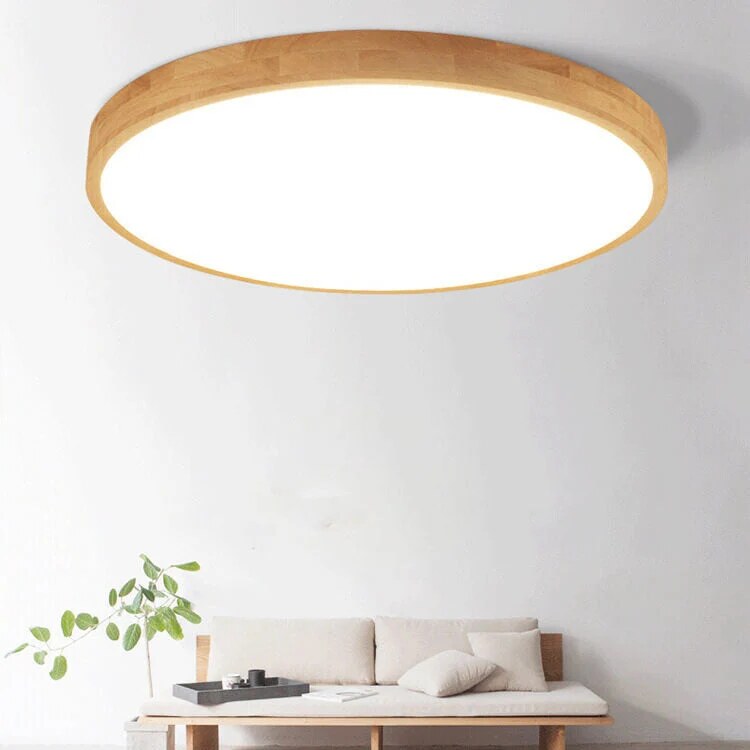 Nordic Solid Wood Ceiling Light – ultra-thin flush mount, dimmable