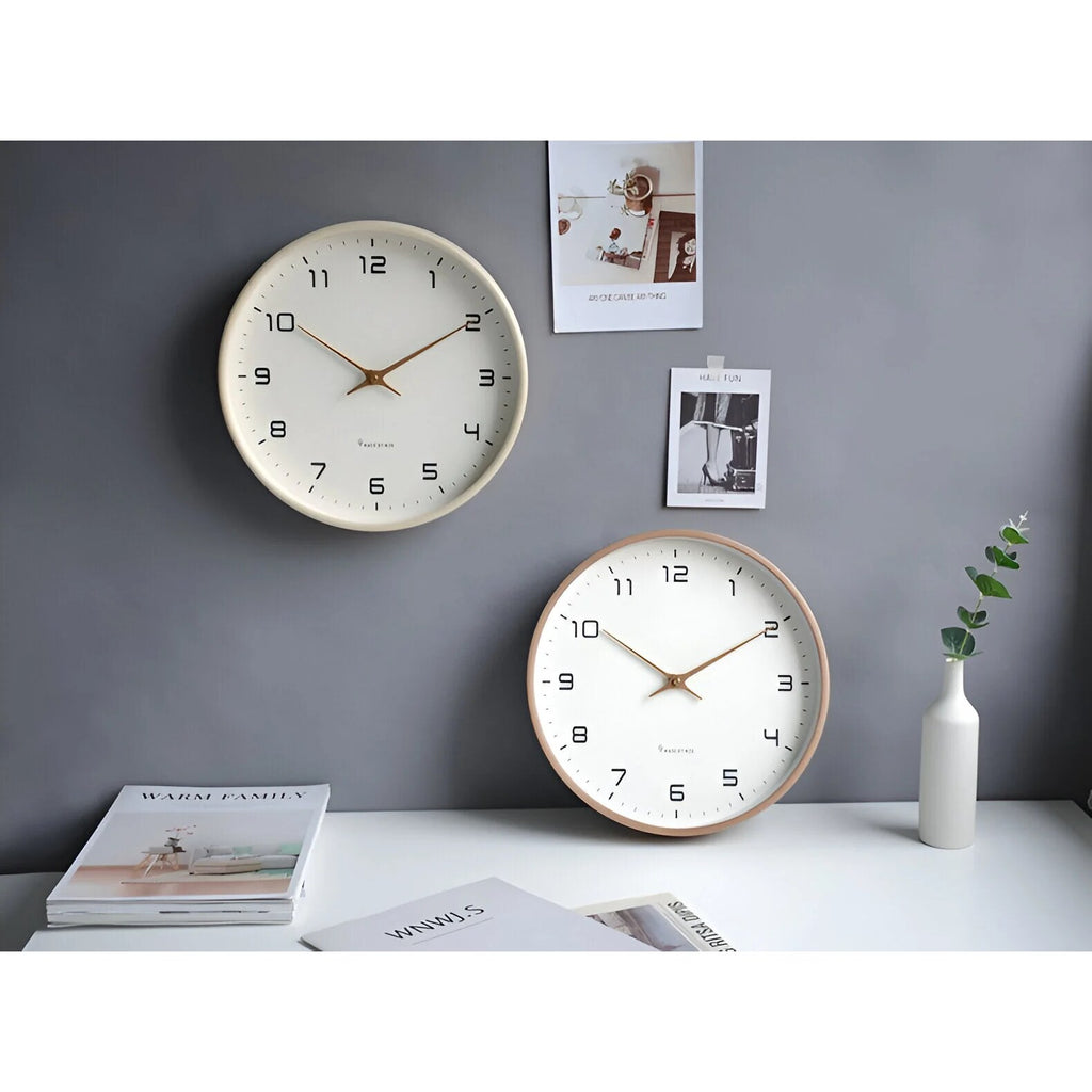 Nordic Wall Clock – timber frame, silent quartz, minimal aesthetic