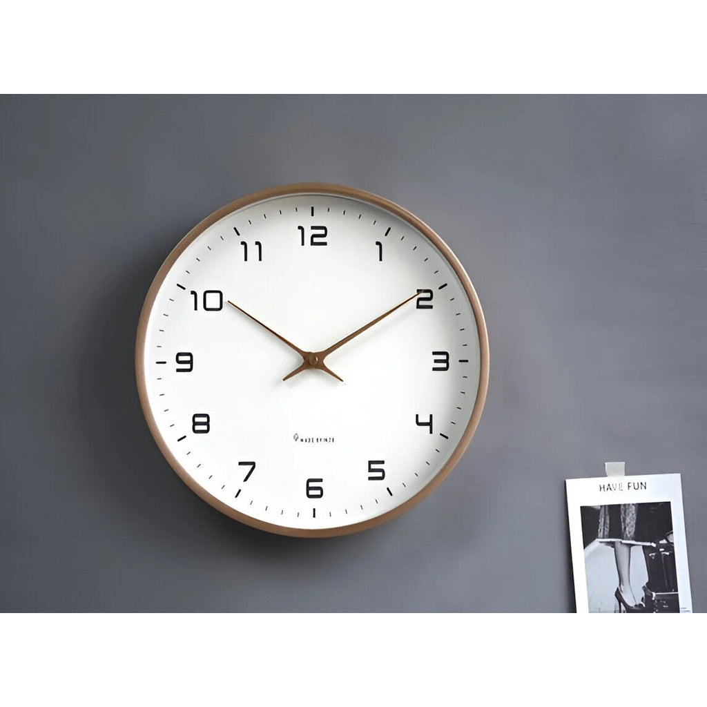Nordic Wall Clock – timber frame, silent quartz, minimal aesthetic