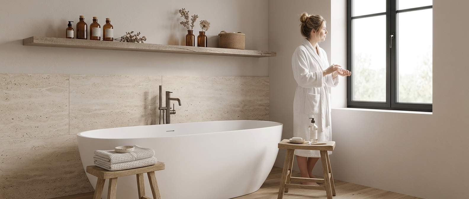 Calm bathroom with a freestanding bath