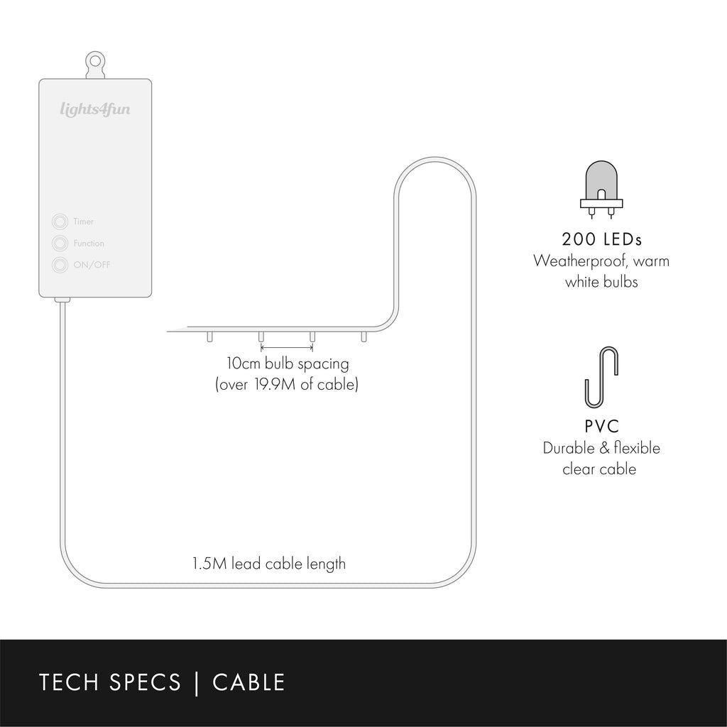 Outdoor Fairy Lights – warm white LEDs, battery powered, green cable