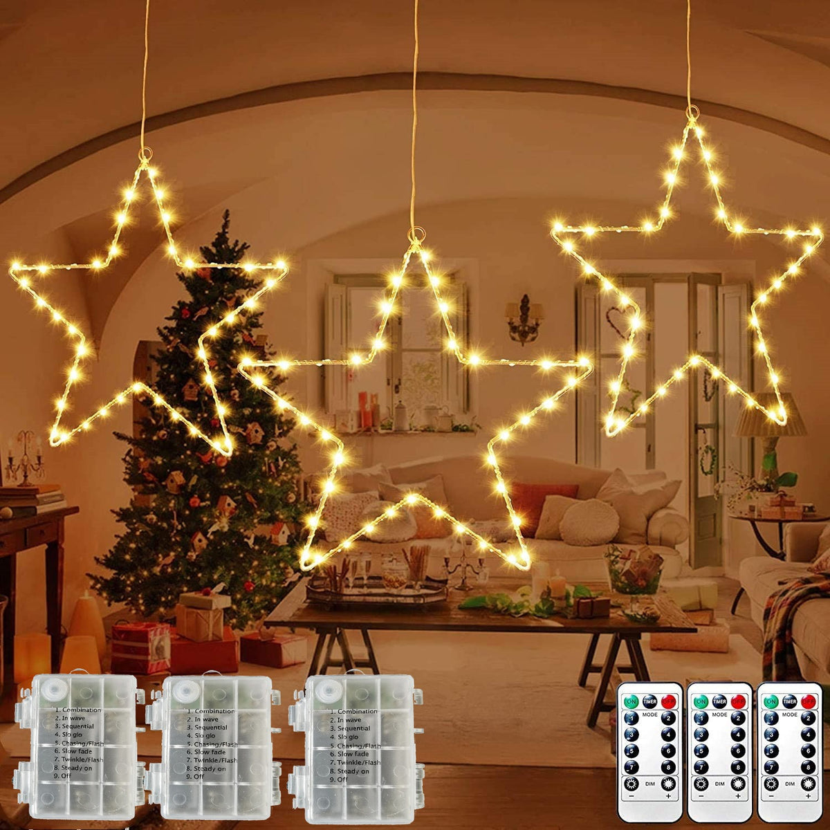 LED Christmas stars with battery box and remote
