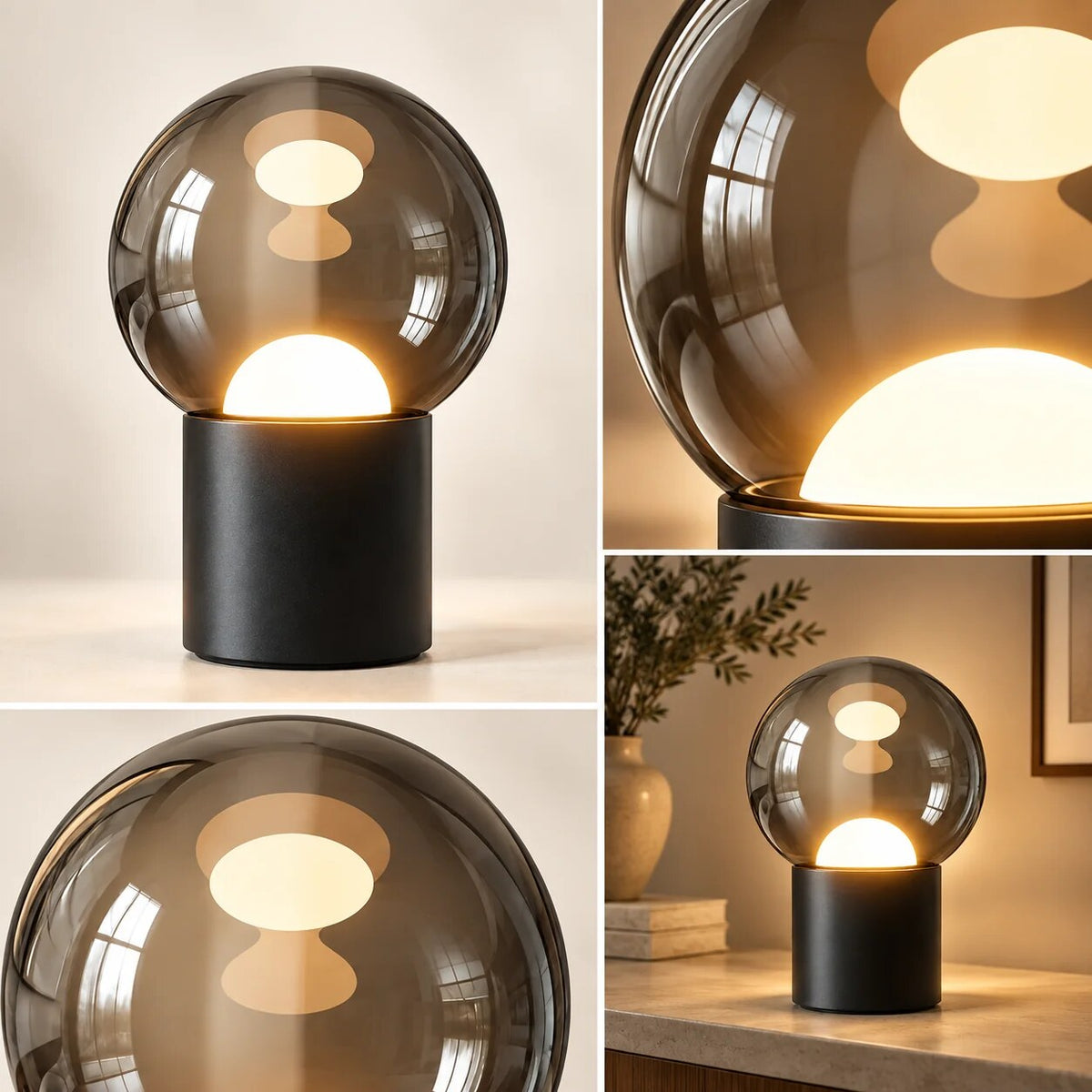 Oval Table Lamp – dimmable touch control, rechargeable, black chrome