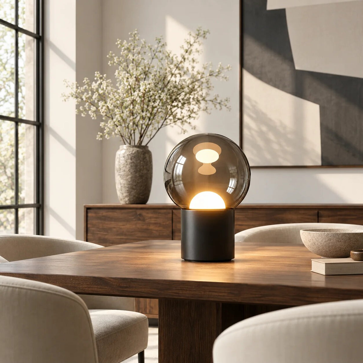 Oval Table Lamp – dimmable touch control, rechargeable, black chrome