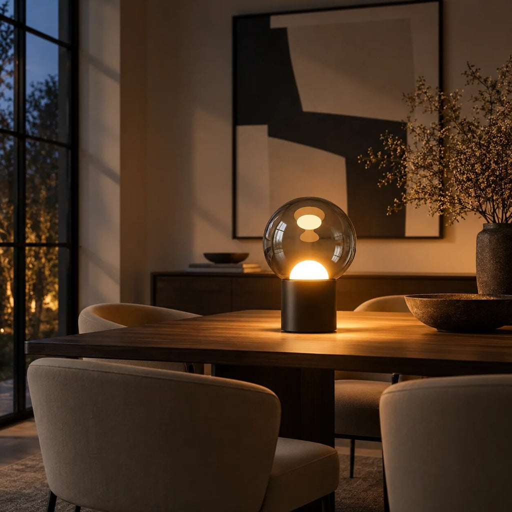 Oval Table Lamp – dimmable touch control, rechargeable, black chrome