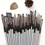 Paint Brush Set – nylon bristles, 24 pieces, roll-up case