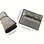 Paint Brush Set – nylon bristles, 24 pieces, roll-up case