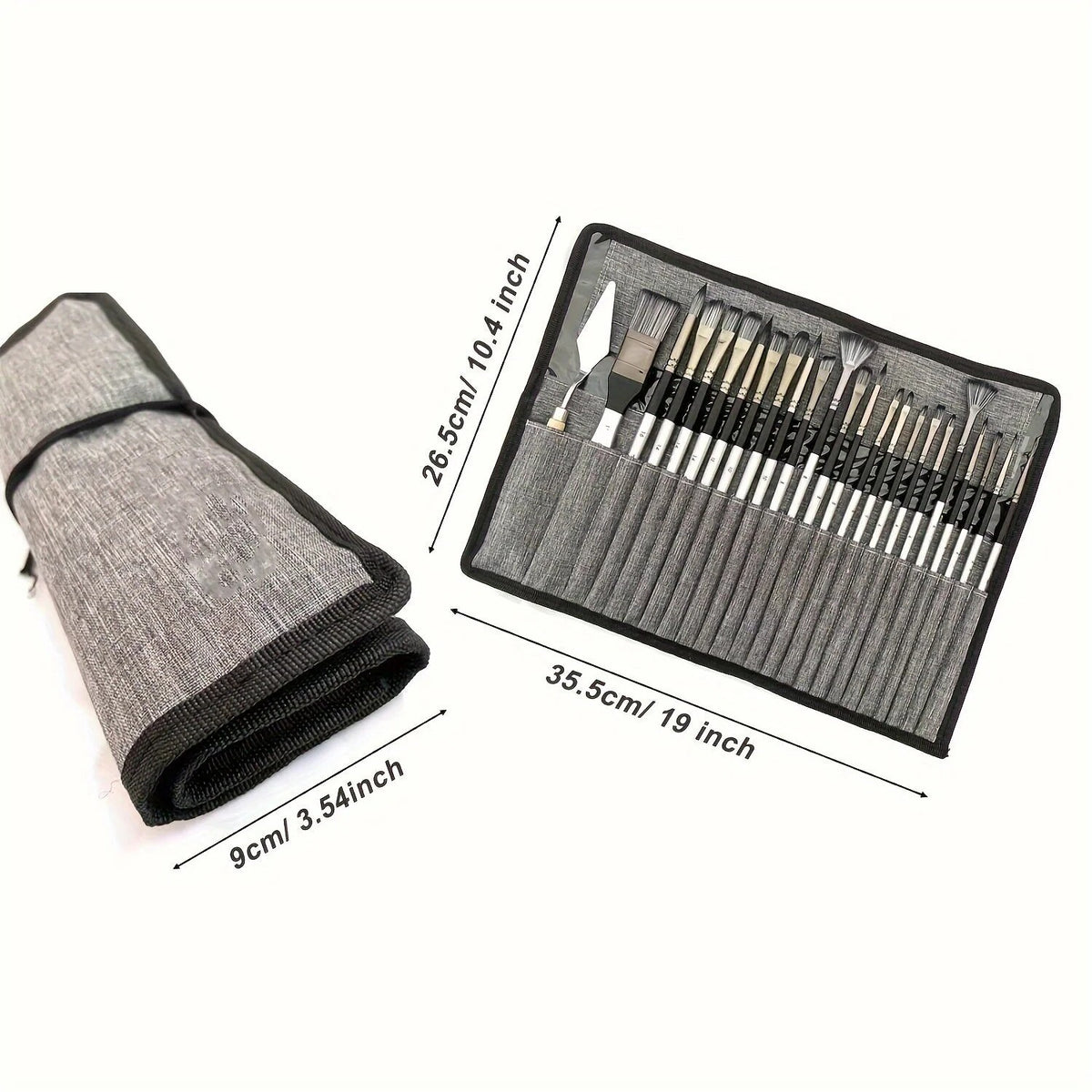 Paint Brush Set – nylon bristles, 24 pieces, roll-up case