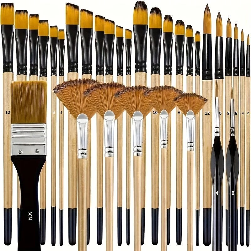 Paint Brush Set – nylon bristles, assorted shapes, multiple sizes