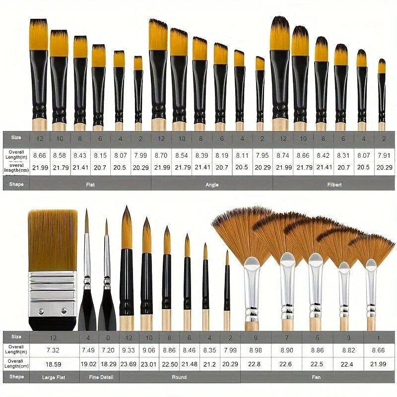 Paint Brush Set – nylon bristles, assorted shapes, multiple sizes
