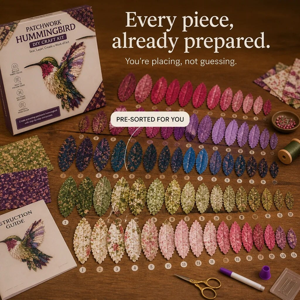Patchwork Bird Craft Kit – hand-layered textile art with stand