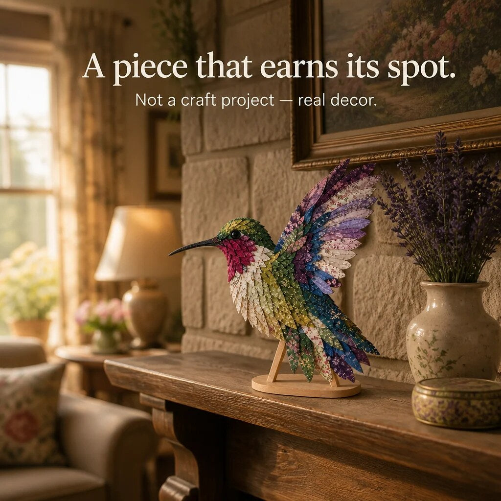 Patchwork Bird Craft Kit – hand-layered textile art with stand