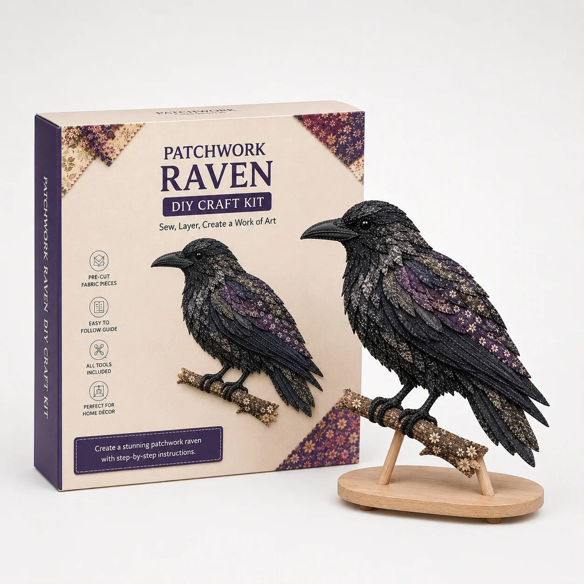 Patchwork Bird Craft Kit – hand-layered textile art with stand