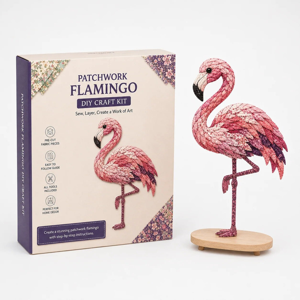 Patchwork Bird Craft Kit – hand-layered textile art with stand
