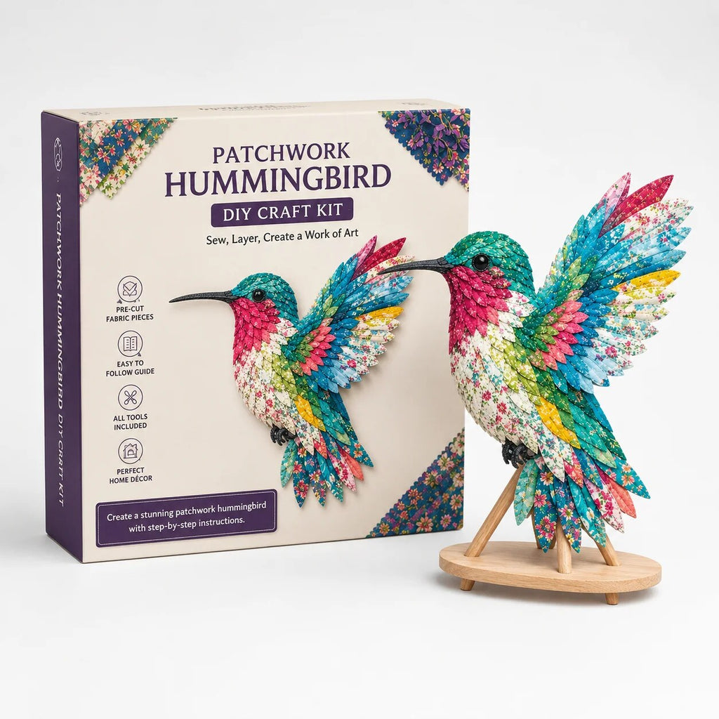 Patchwork Bird Craft Kit – hand-layered textile art with stand