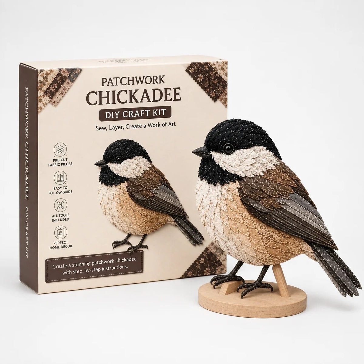Patchwork Bird Craft Kit – hand-layered textile art with stand