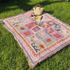 Patchwork Throw Blanket – multicoloured fringe, boho design