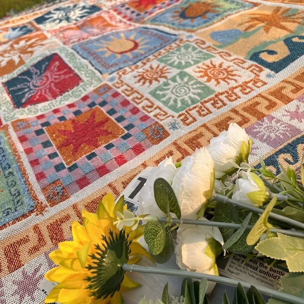 Patchwork Throw Blanket – multicoloured fringe, boho design