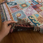 Patchwork Throw Blanket – multicoloured fringe, boho design