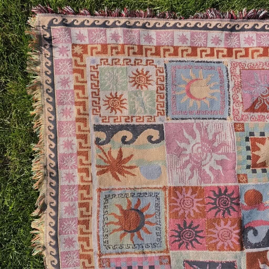 Patchwork Throw Blanket – multicoloured fringe, boho design