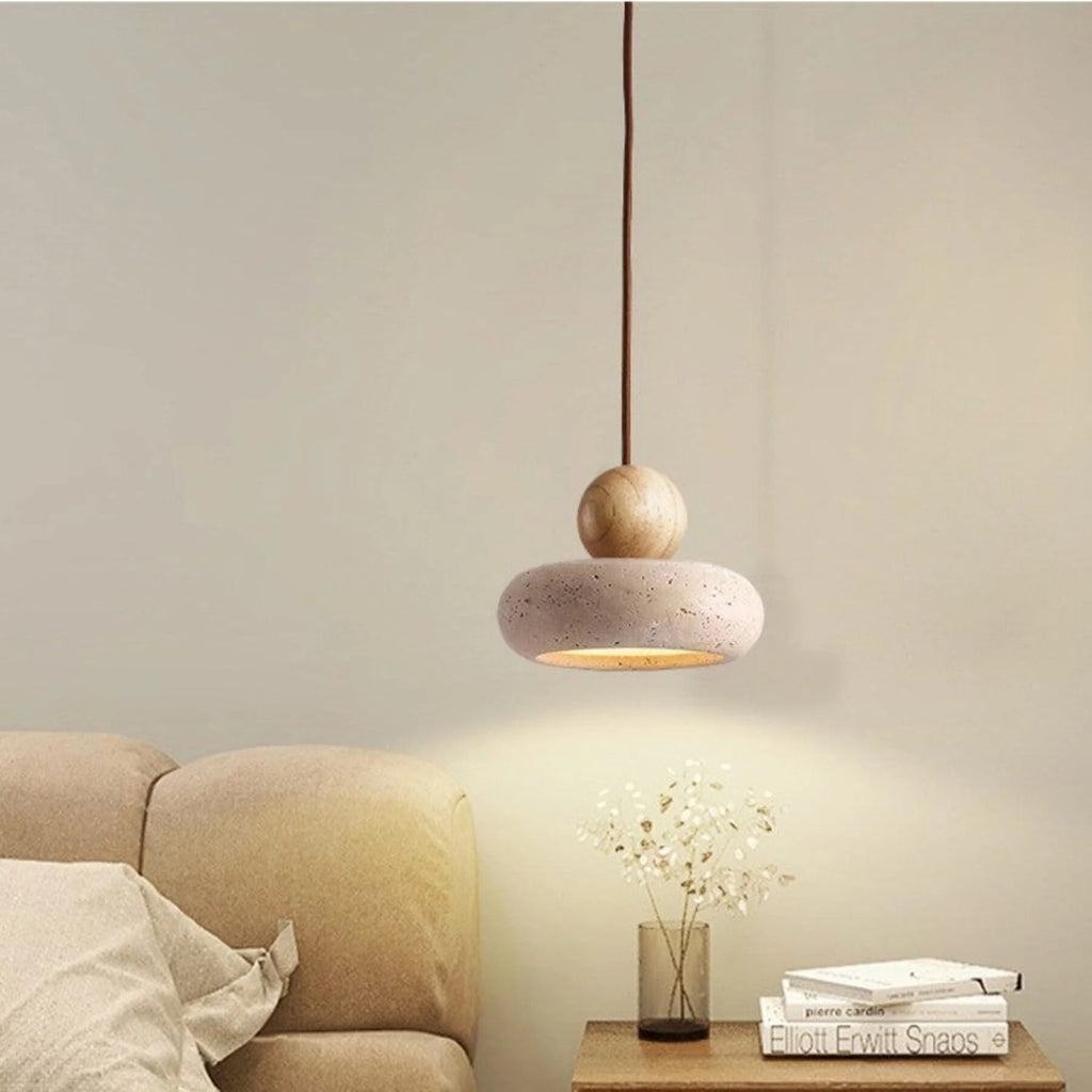 Pendant Light – wood with concrete finish, warm white LED