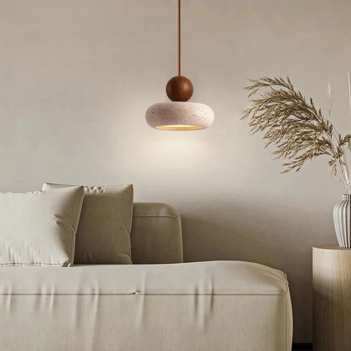 Pendant Light – wood with concrete finish, warm white LED