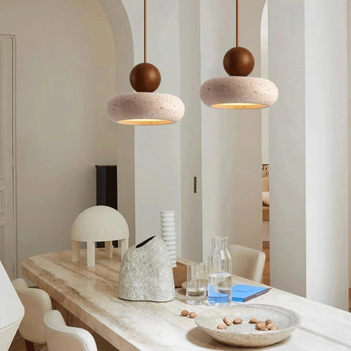 Pendant Light – wood with concrete finish, warm white LED