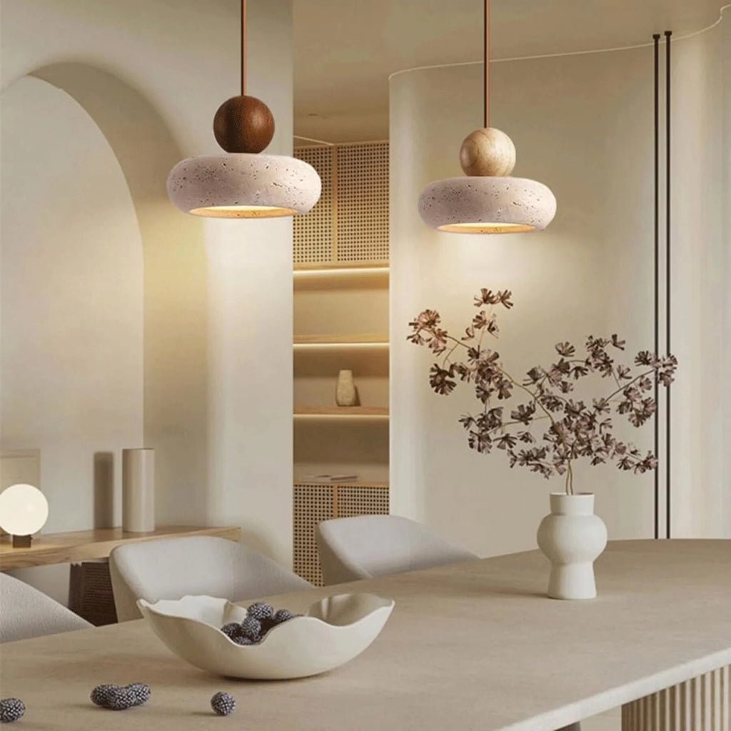 Pendant Light – wood with concrete finish, warm white LED