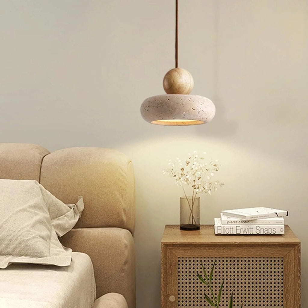 Pendant Light – wood with concrete finish, warm white LED
