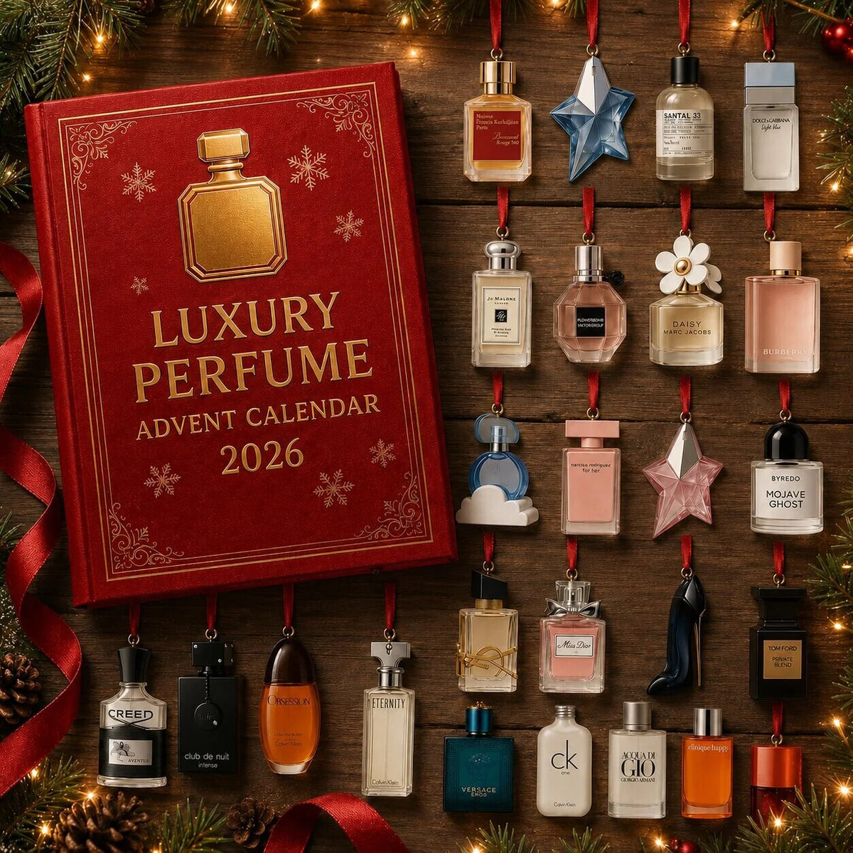 Perfume Advent Calendar – decorative ornaments, elegant aesthetic