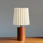 Pleated Table Lamp – solid wood base, cream shade, Nordic style