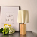 Pleated Table Lamp – solid wood base, cream shade, Nordic style