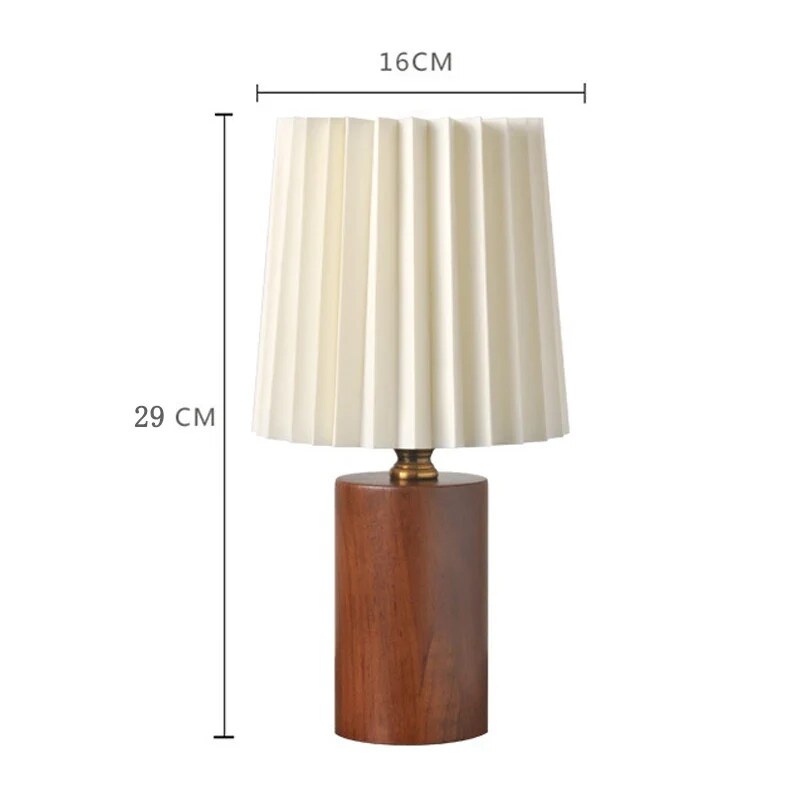Pleated Table Lamp – solid wood base, cream shade, Nordic style