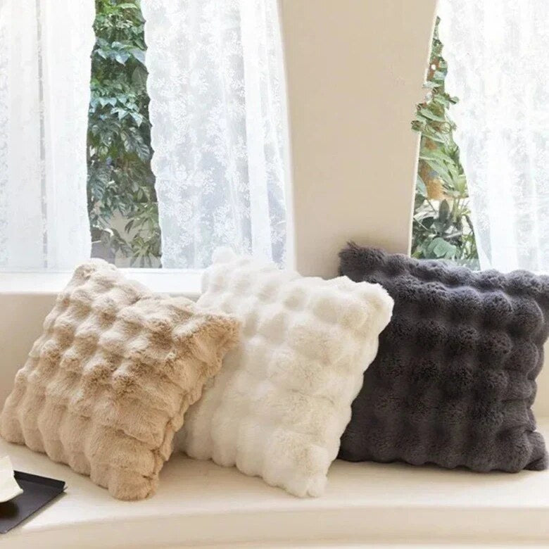 Plush Cushion Cover – faux fur rabbit texture, neutral colours